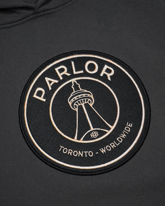 "Parlor Sneaker-Gallery" Heavyweight Hoodie (Black Wash)