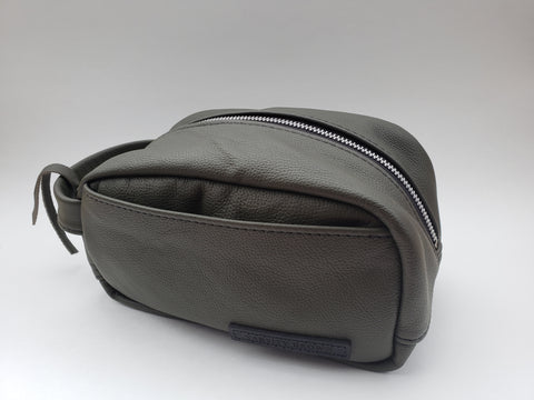 Varsity Brown "Army Green Leather" Dopp Kit