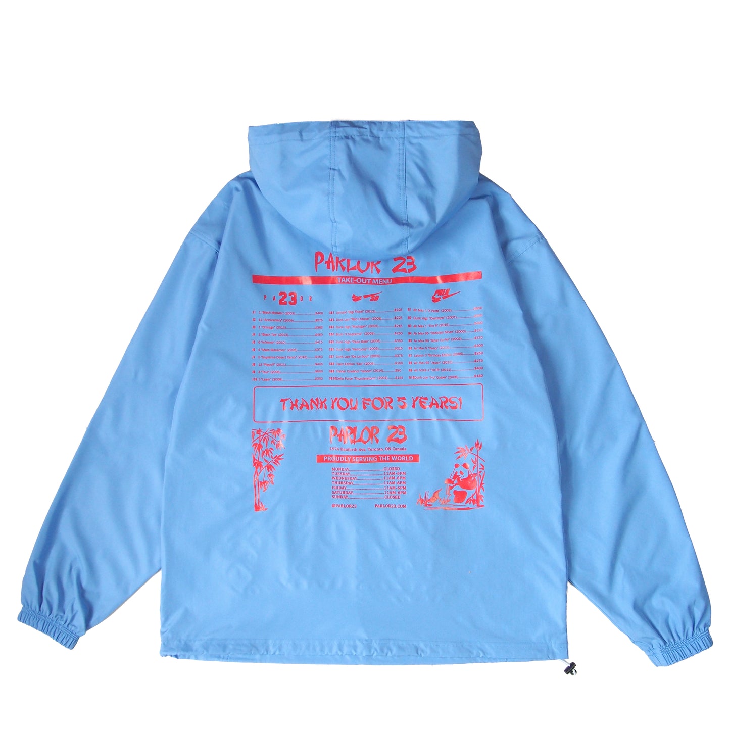 Parlor 23 X Champion "Patina 5 Year Menu" Anorak