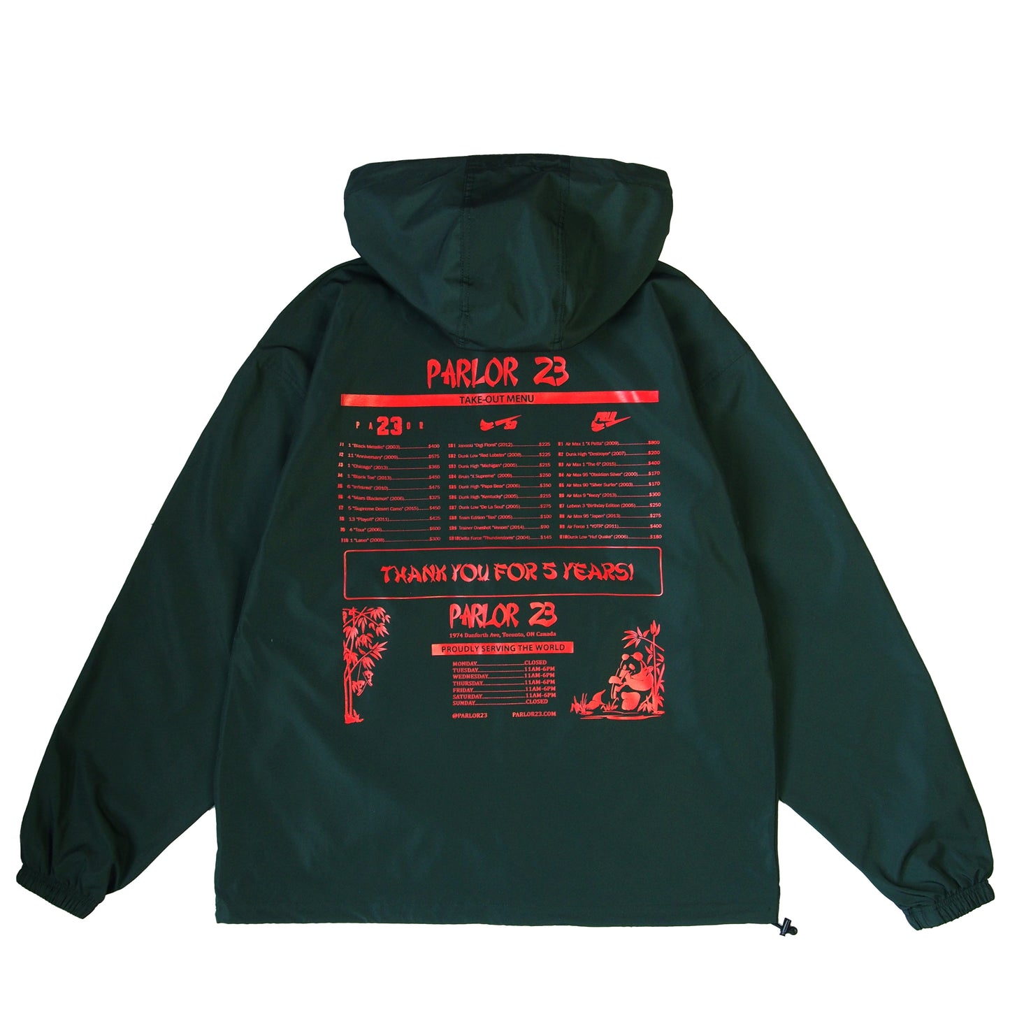 Parlor 23 X Champion "Patina 5 Year Menu" Anorak
