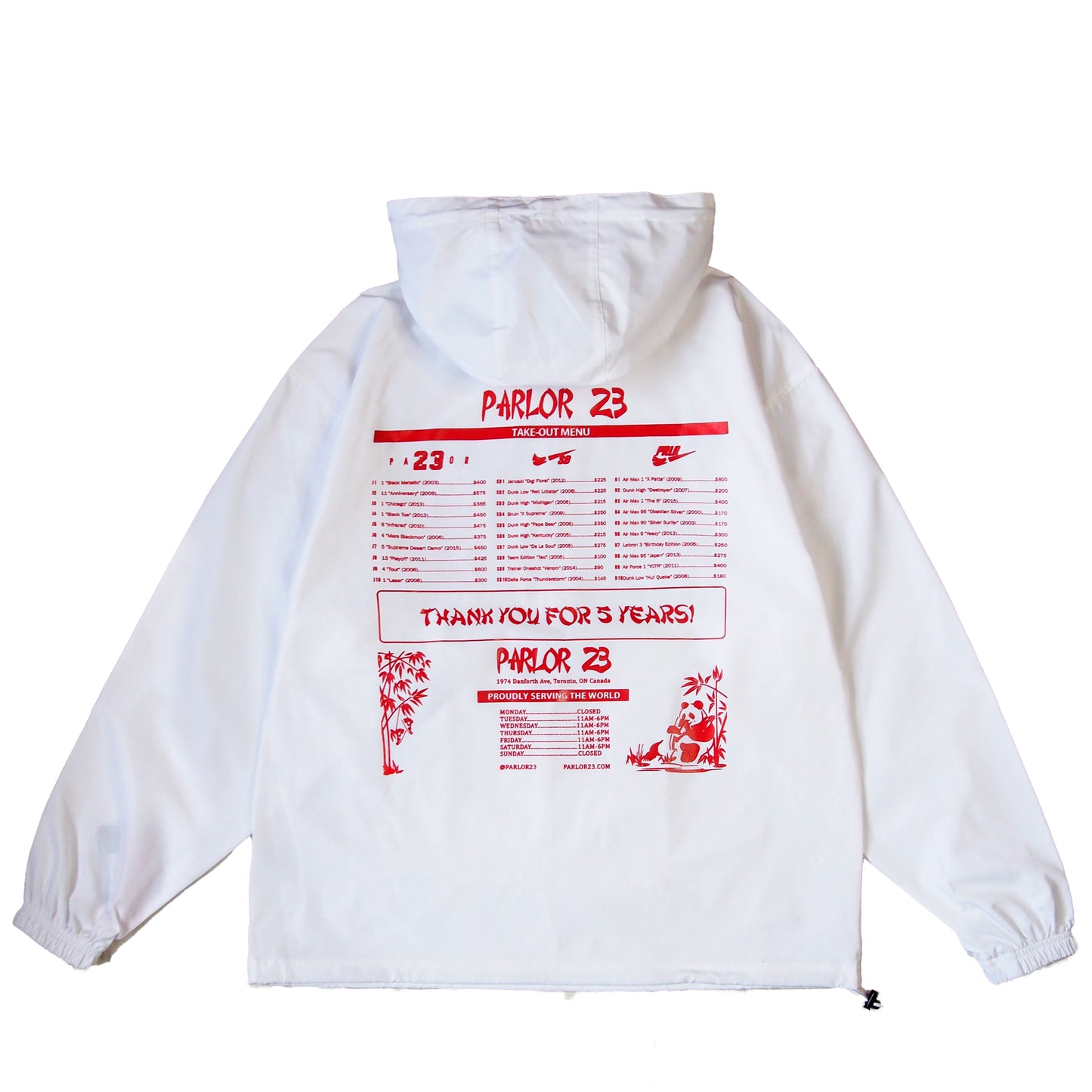 Parlor 23 X Champion "Patina 5 Year Menu" Anorak