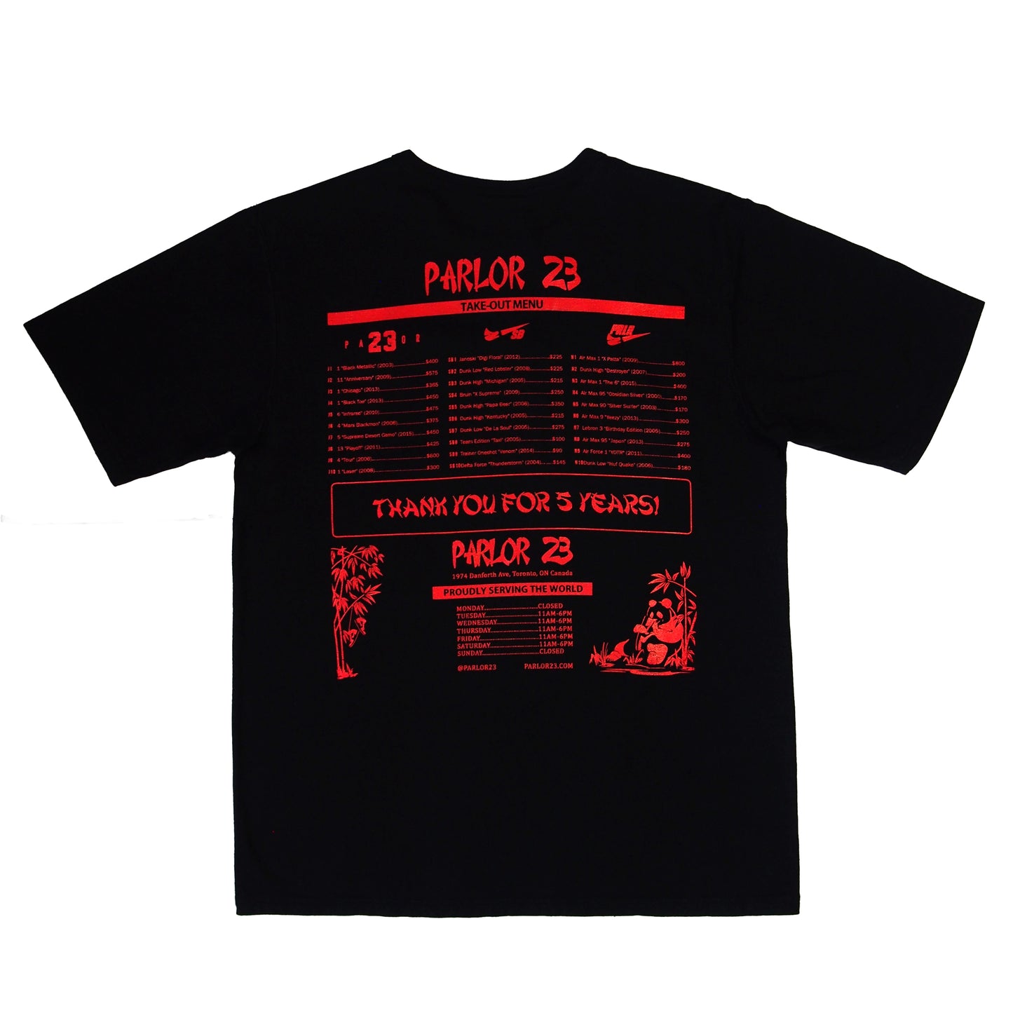 Parlor 23 X Champion "Patina 5 Year Menu" T-Shirt