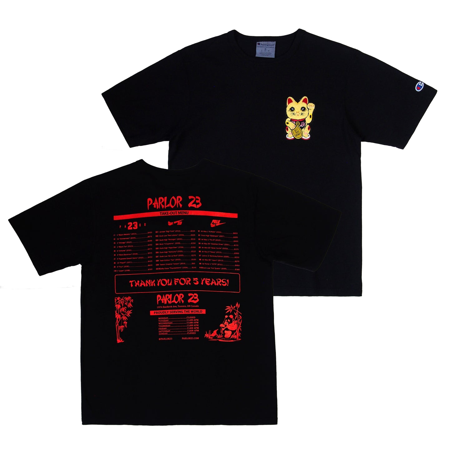 Parlor 23 X Champion "Patina 5 Year Menu" T-Shirt