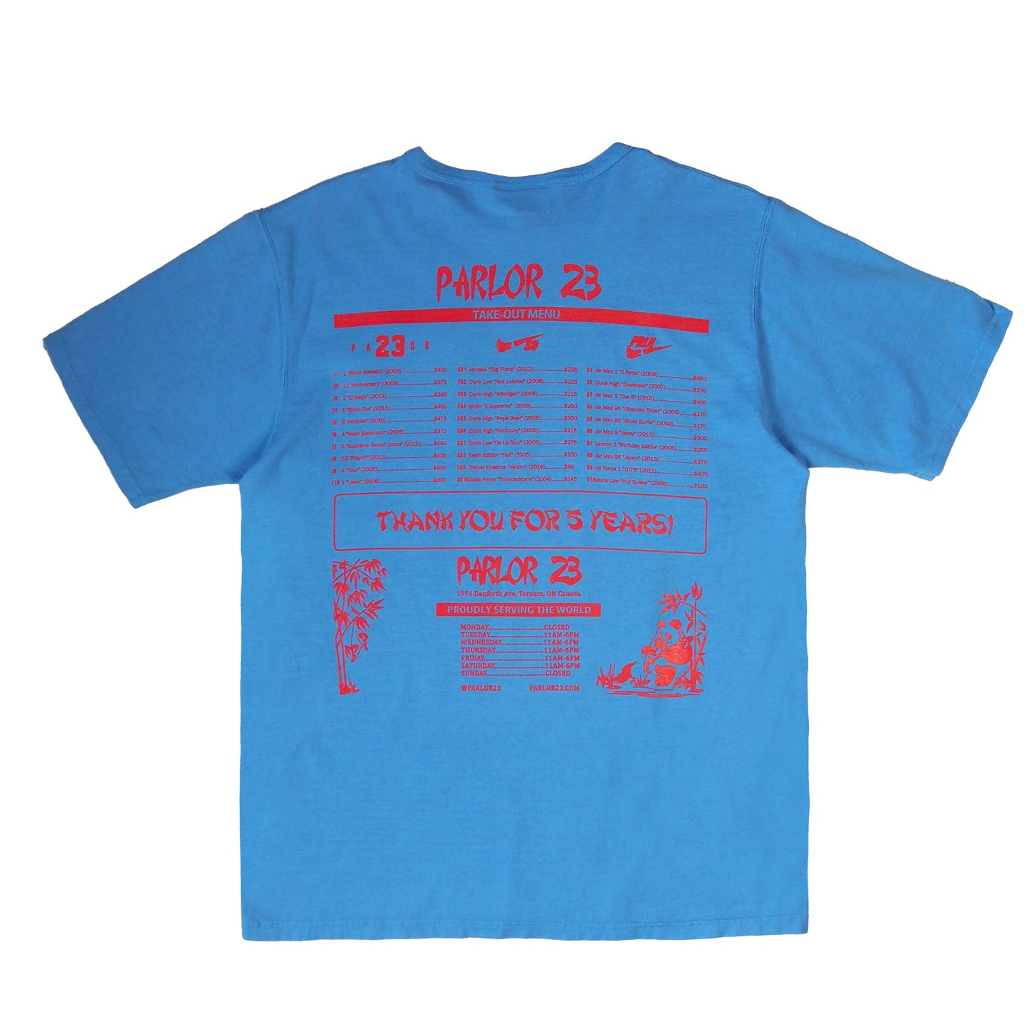 Parlor 23 X Champion "Patina 5 Year Menu" T-Shirt