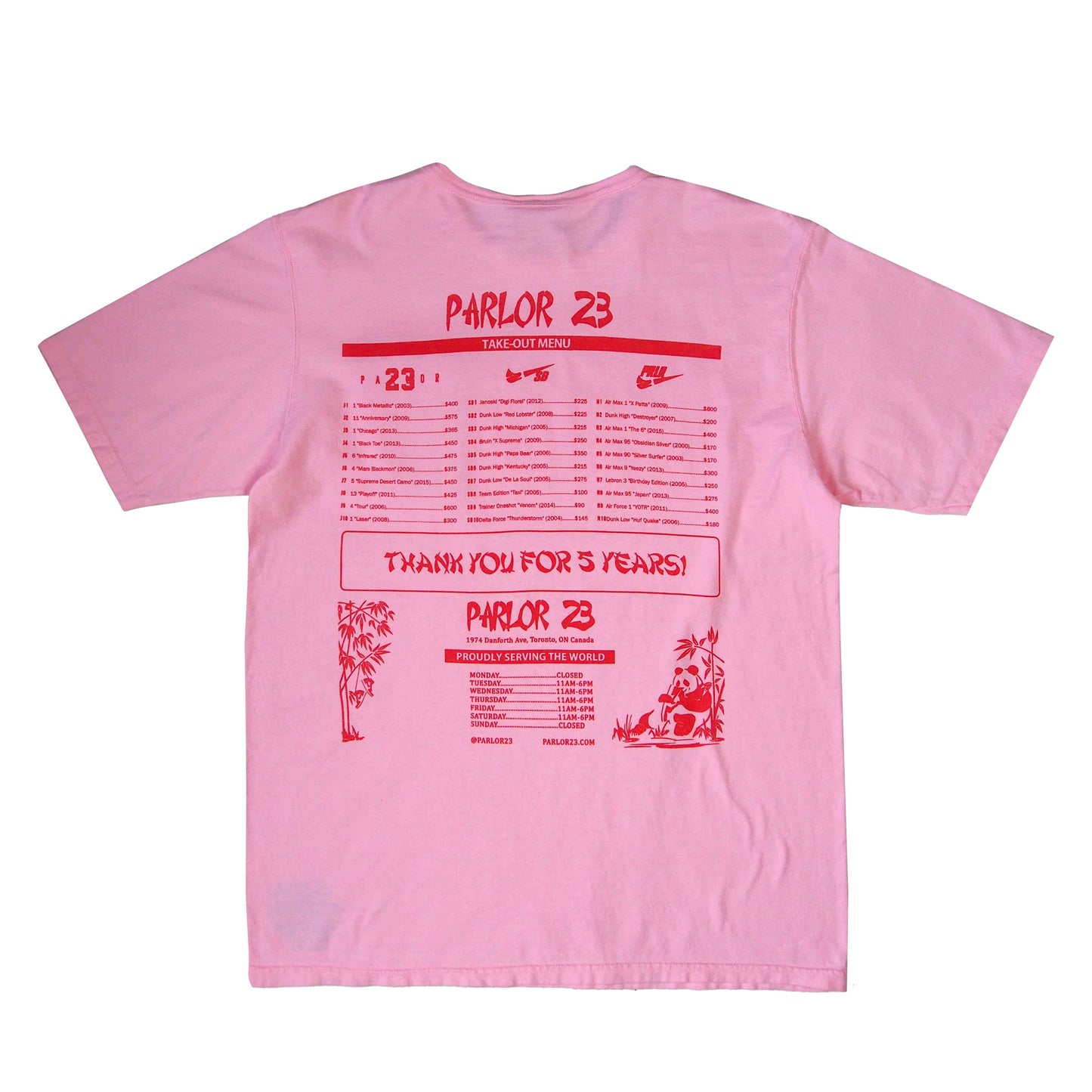 Parlor 23 X Champion "Patina 5 Year Menu" T-Shirt