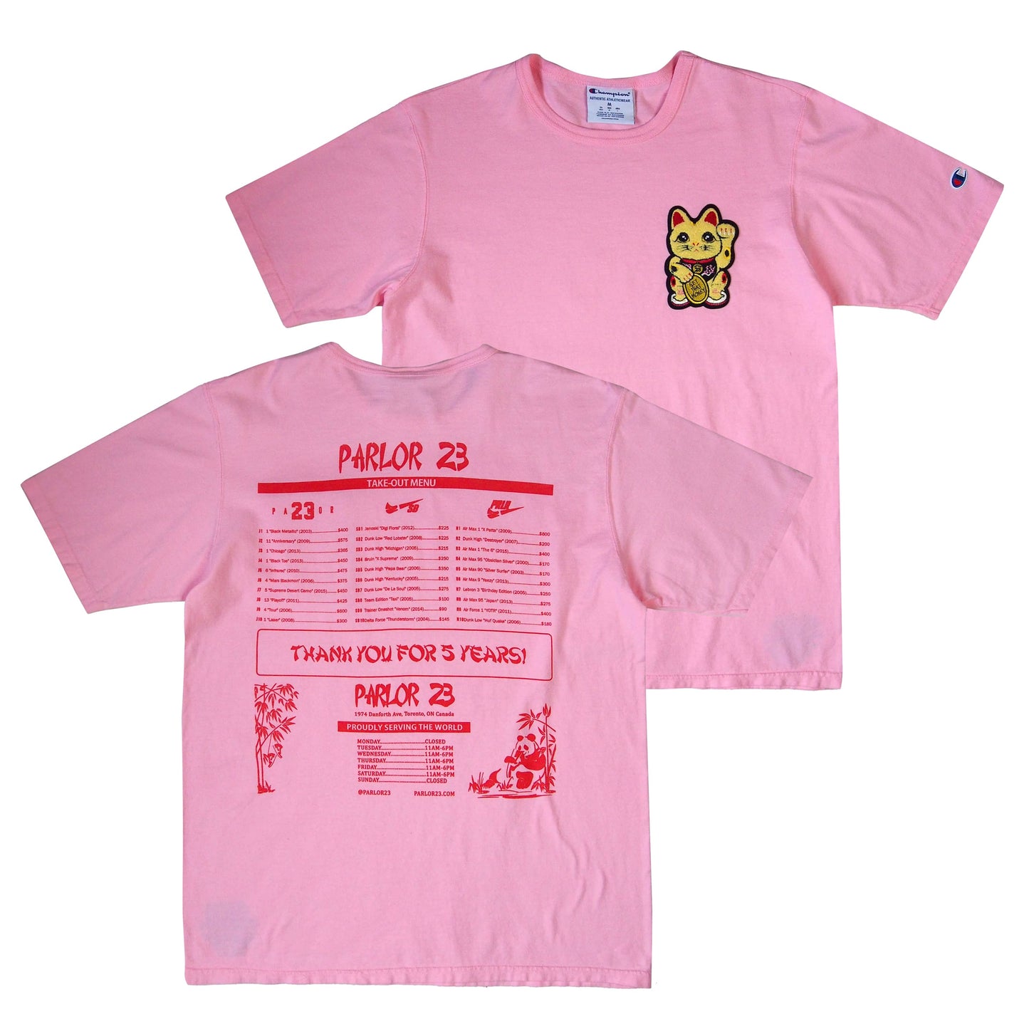 Parlor 23 X Champion "Patina 5 Year Menu" T-Shirt