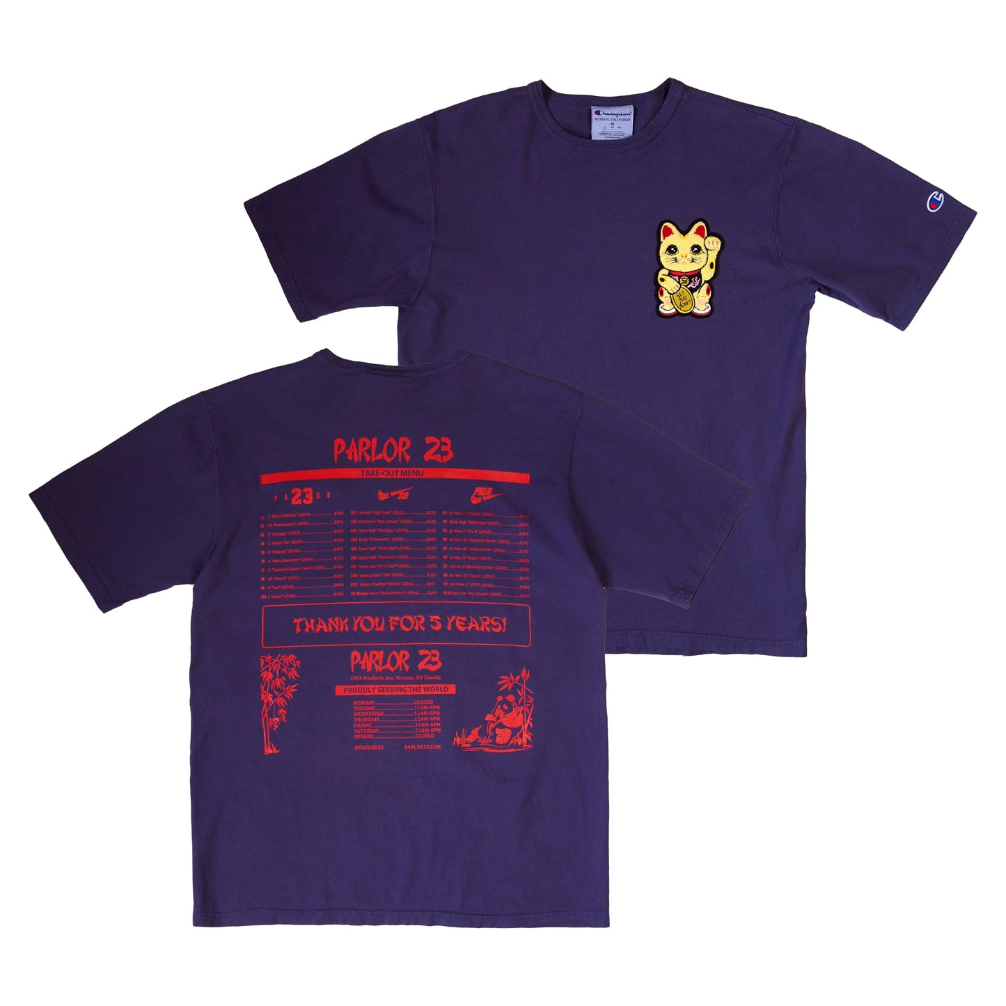 Parlor 23 X Champion "Patina 5 Year Menu" T-Shirt