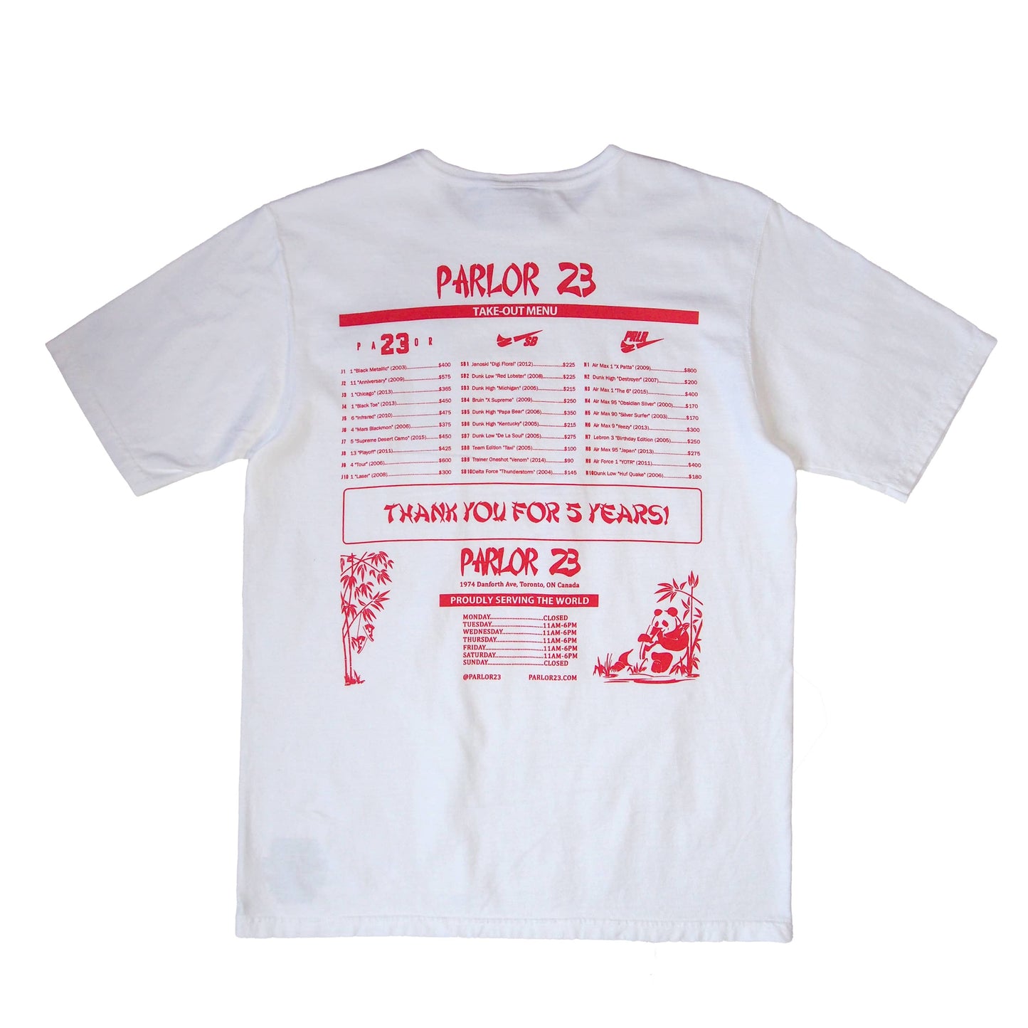 Parlor 23 X Champion "Patina 5 Year Menu" T-Shirt