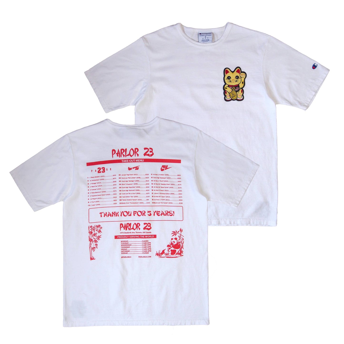 Parlor 23 X Champion "Patina 5 Year Menu" T-Shirt