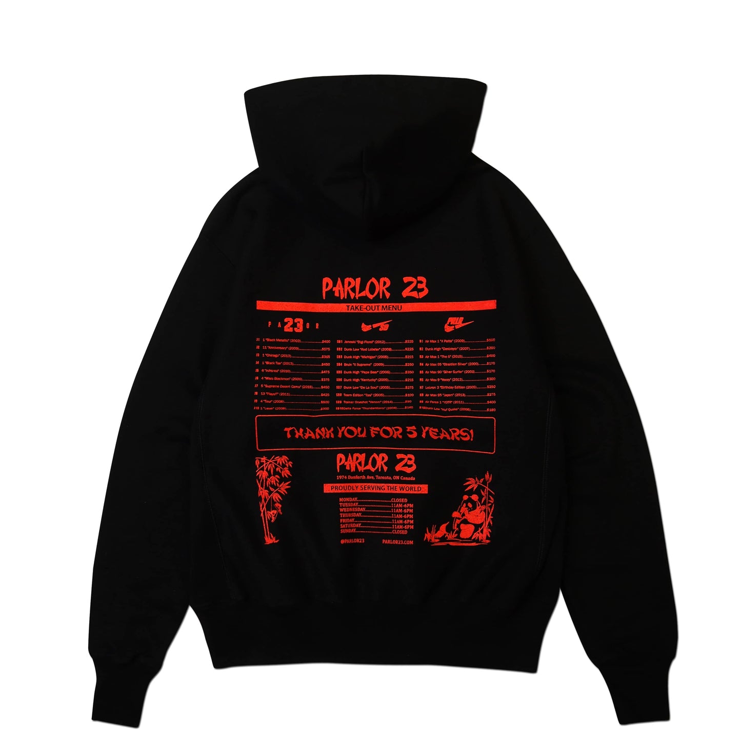 Parlor 23 X Champion RW  "5 Year Menu" Embroidered Hoodie