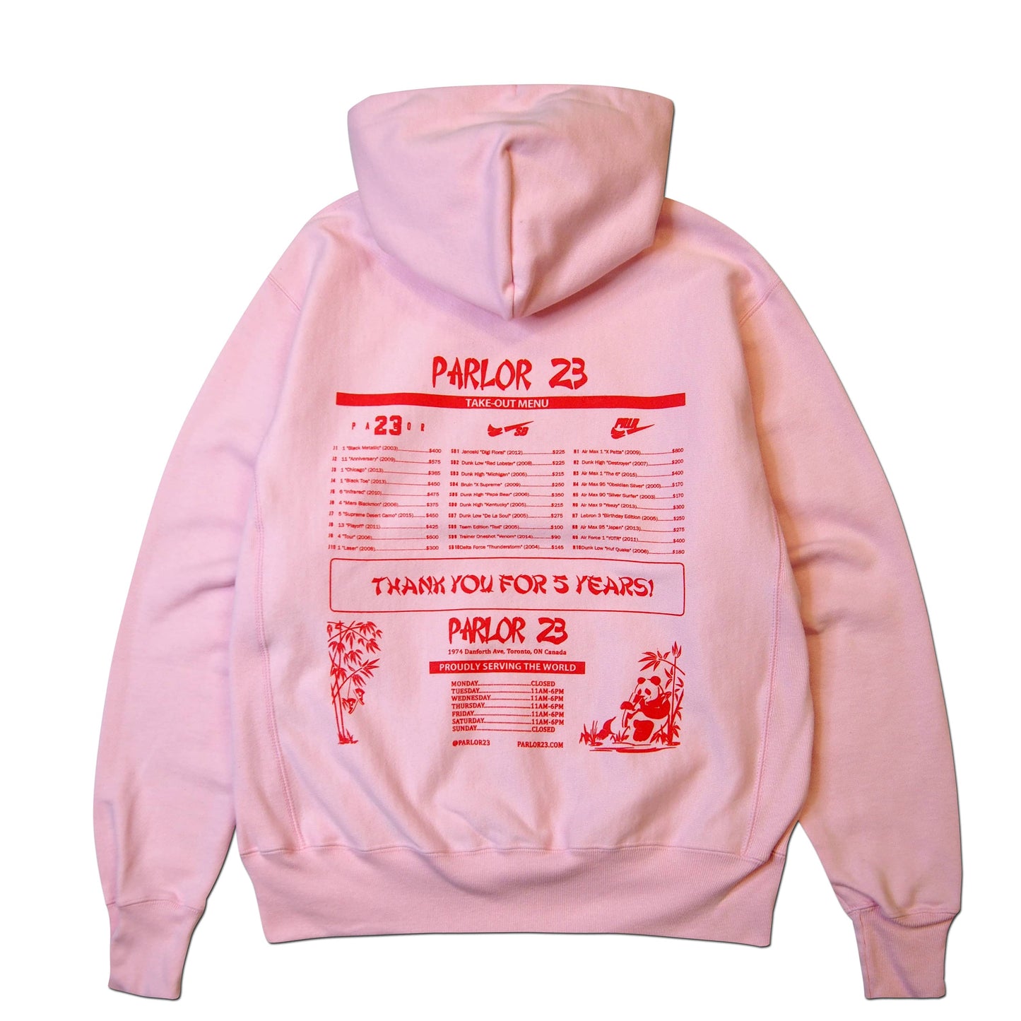 Parlor 23 X Champion RW  "5 Year Menu" Embroidered Hoodie
