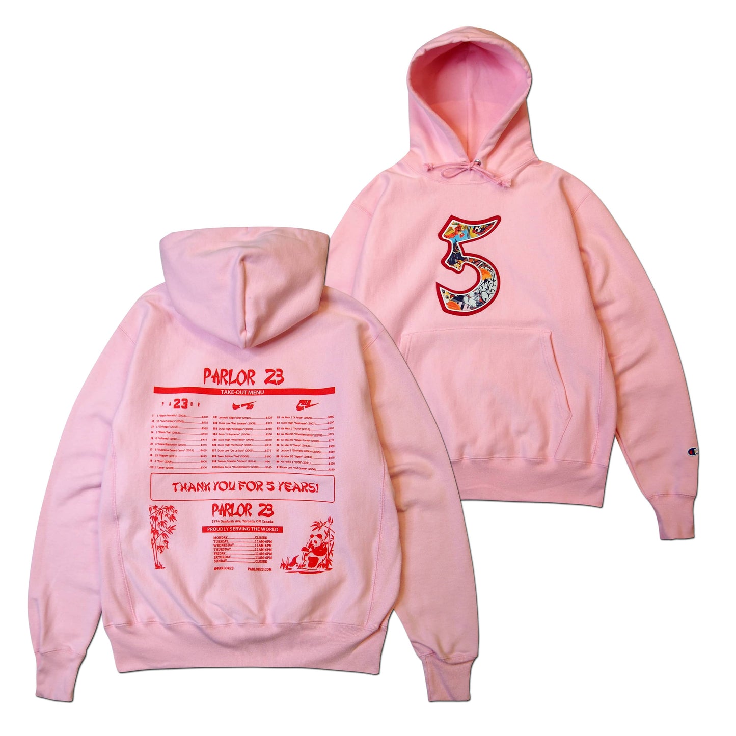 Parlor 23 X Champion RW  "5 Year Menu" Embroidered Hoodie