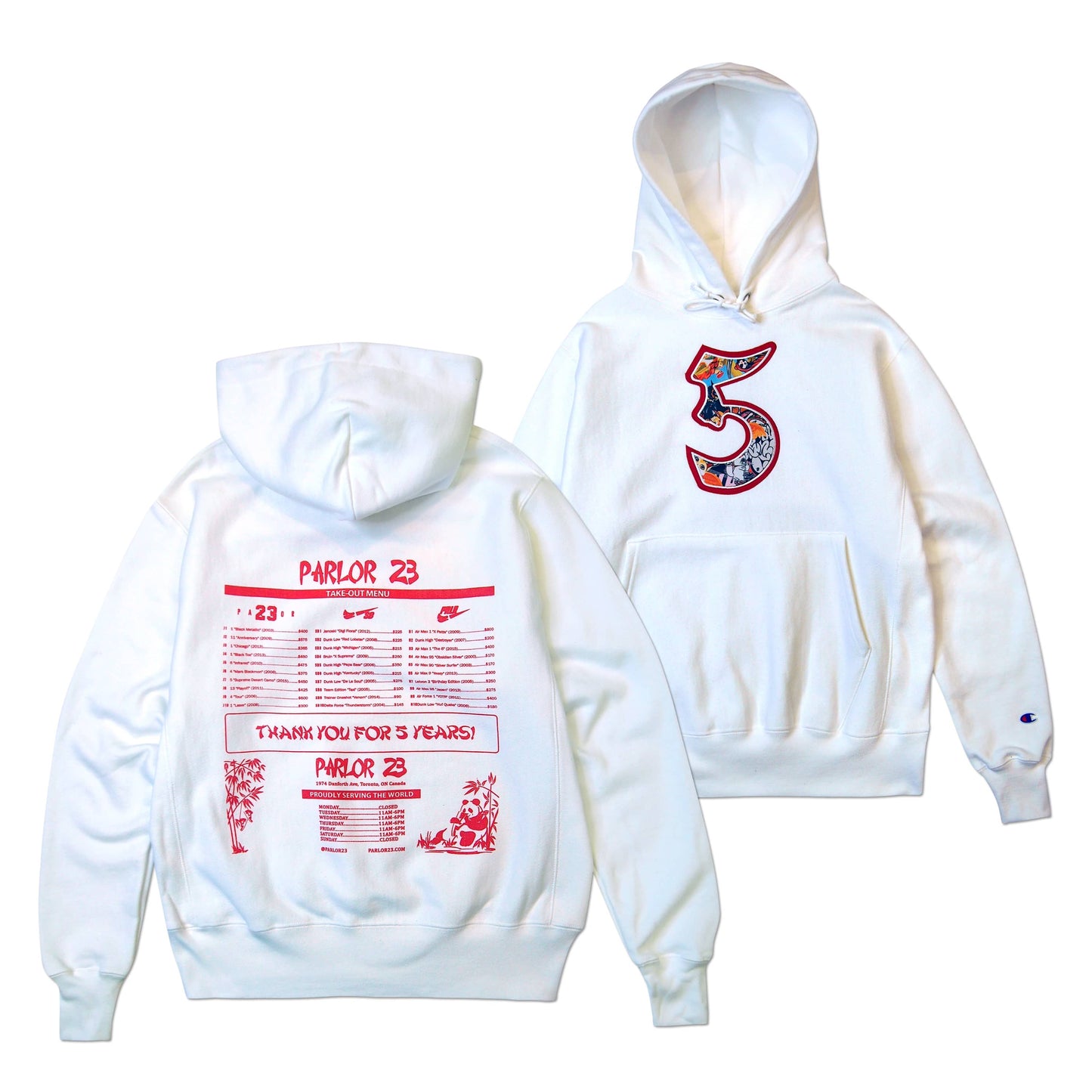 Parlor 23 X Champion RW  "5 Year Menu" Embroidered Hoodie