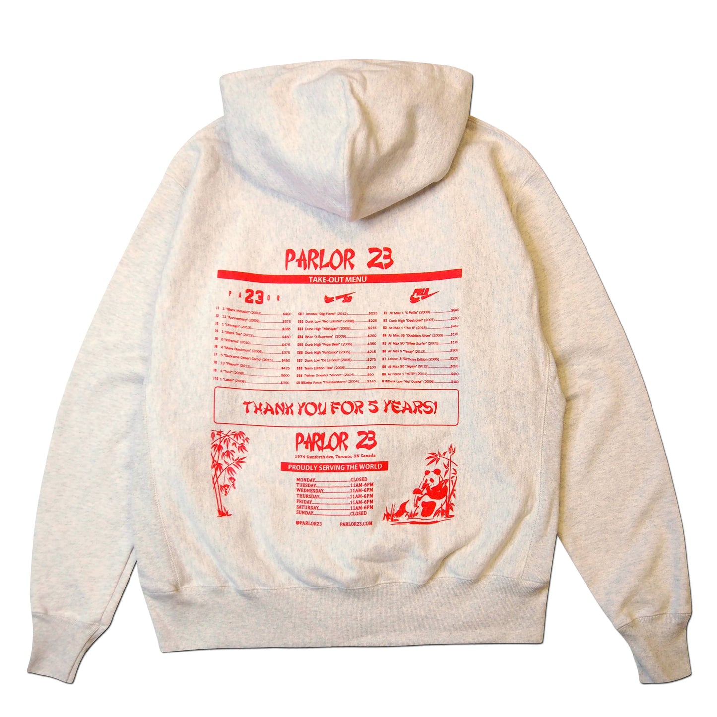 Parlor 23 X Champion RW  "5 Year Menu" Embroidered Hoodie