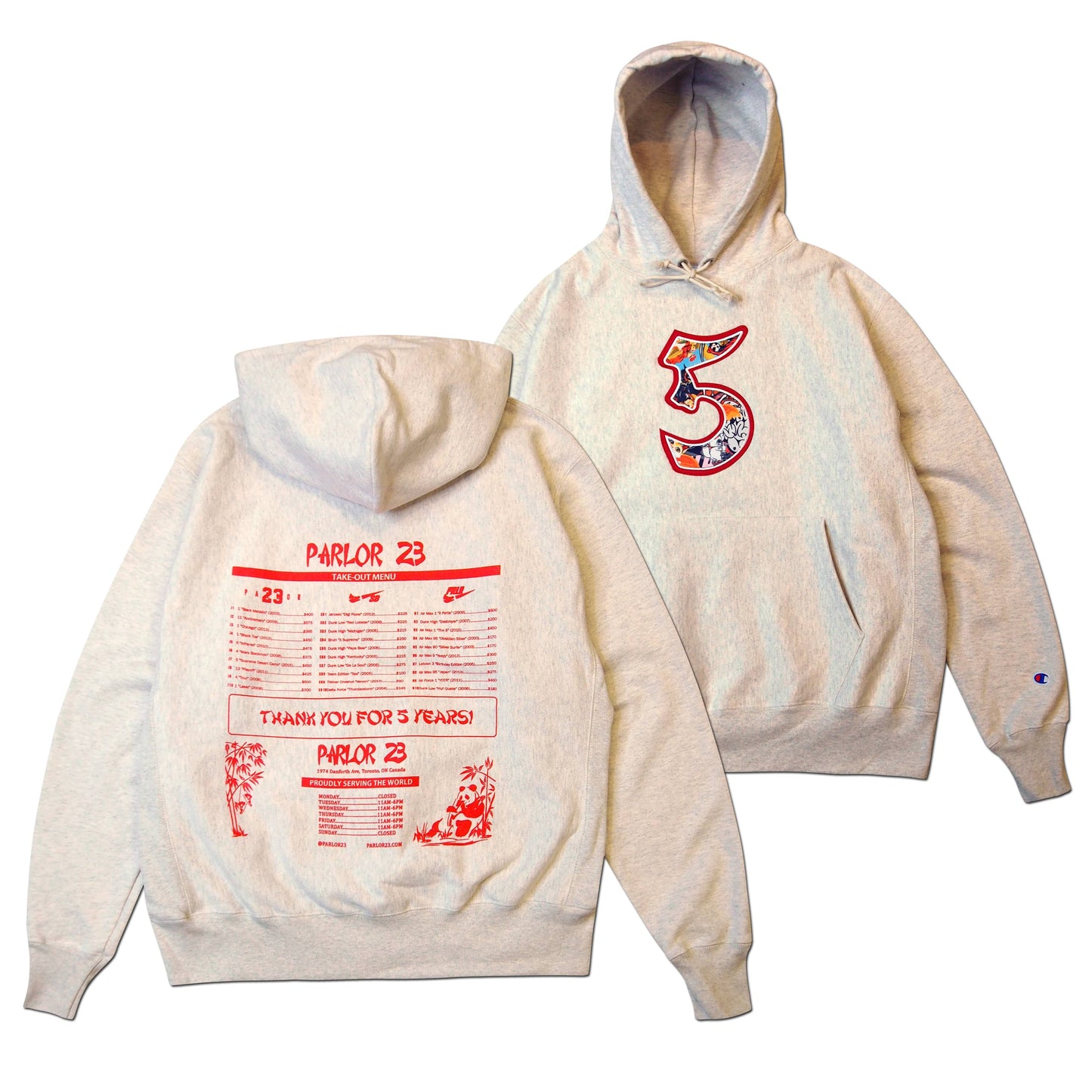 Parlor 23 X Champion RW  "5 Year Menu" Embroidered Hoodie