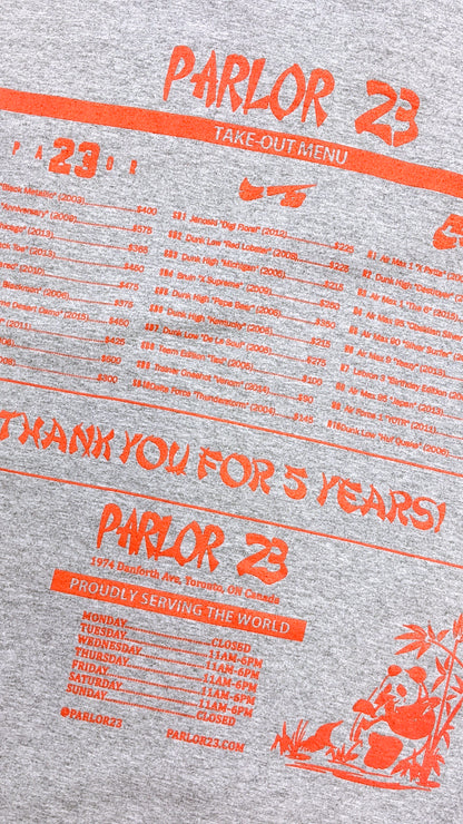 Parlor 23 X Champion "5 Year Menu" T-Shirt