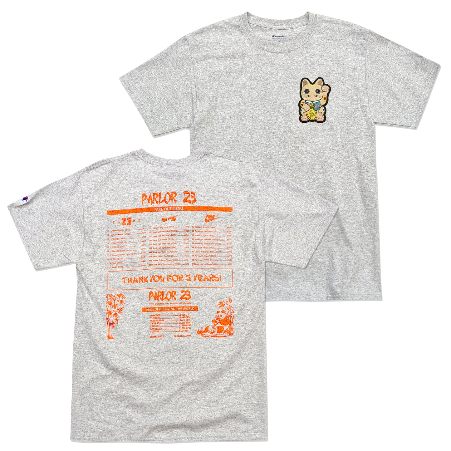 Parlor 23 X Champion "5 Year Menu" T-Shirt