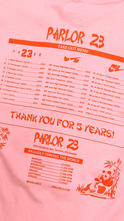 Parlor 23 X Champion "5 Year Menu" T-Shirt