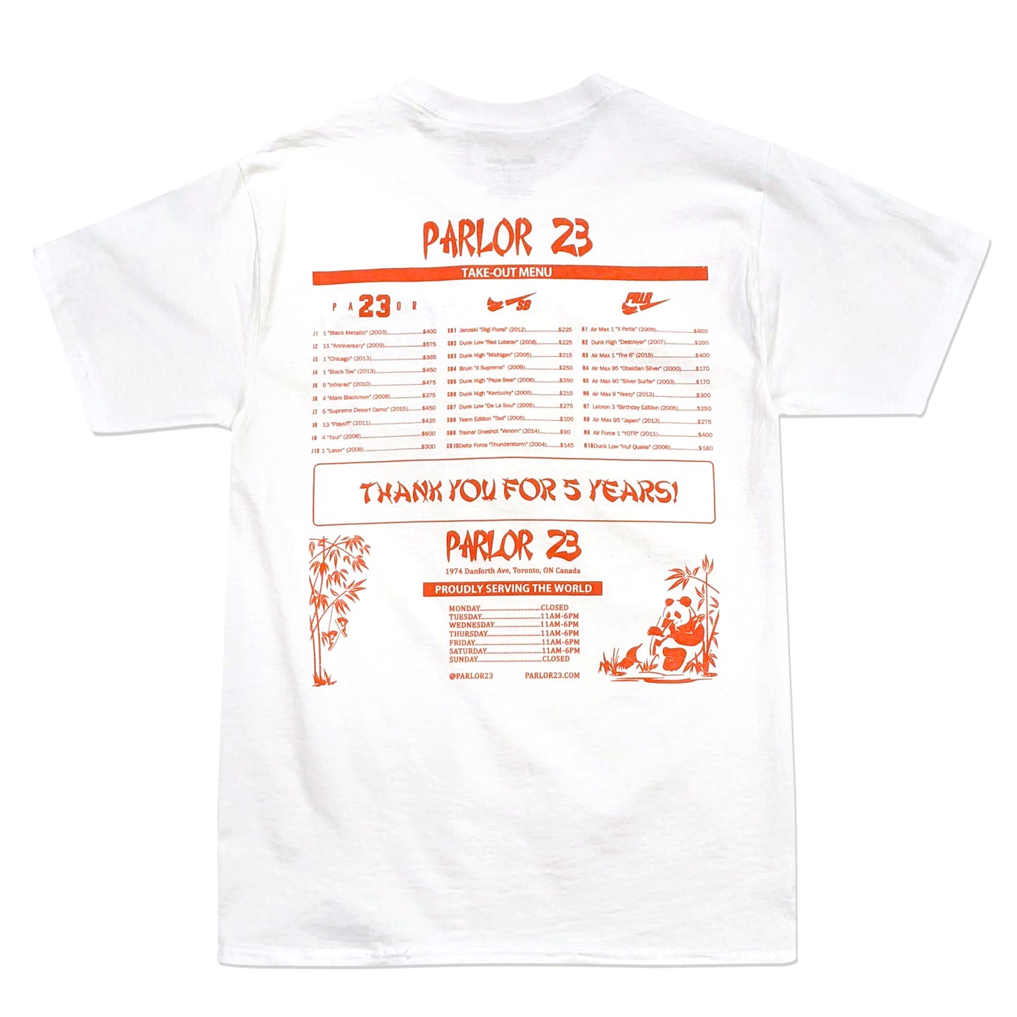 Parlor 23 X Champion "5 Year Menu" T-Shirt