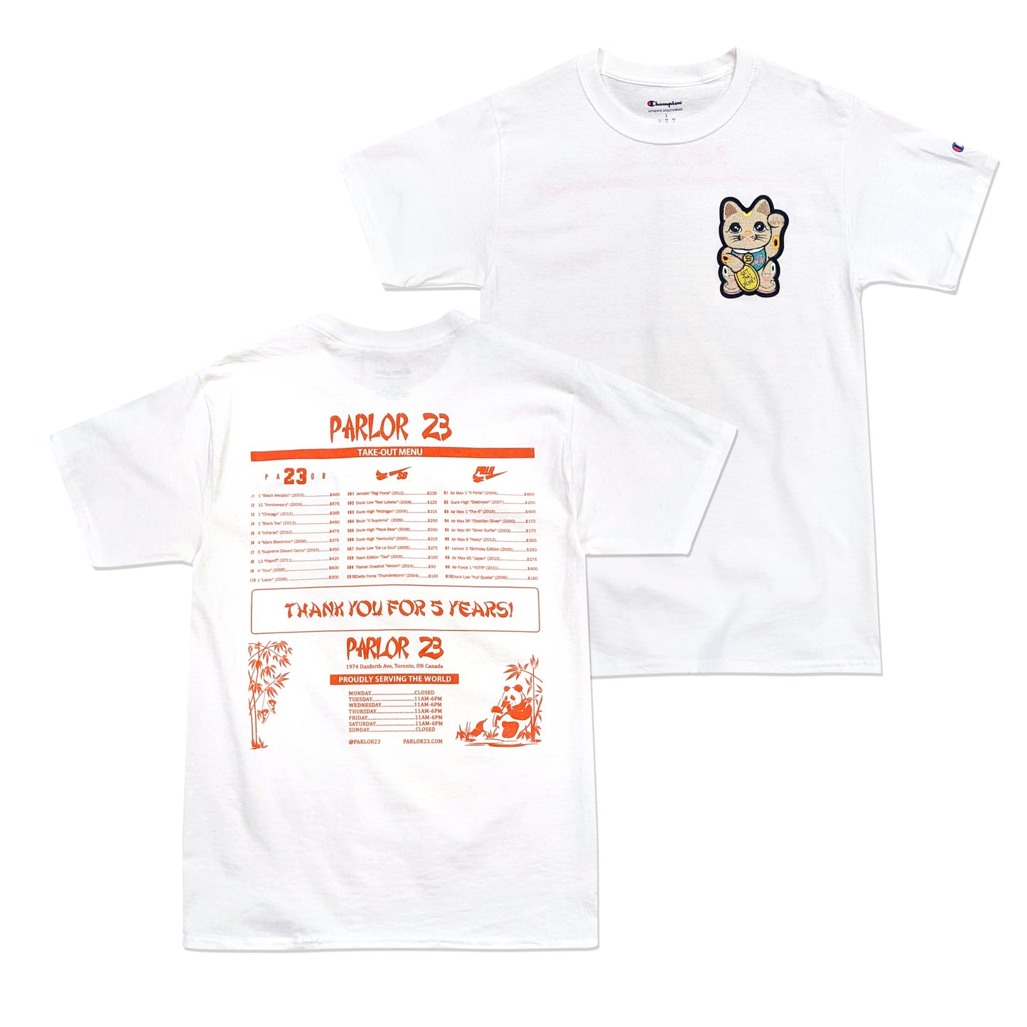 Parlor 23 X Champion "5 Year Menu" T-Shirt